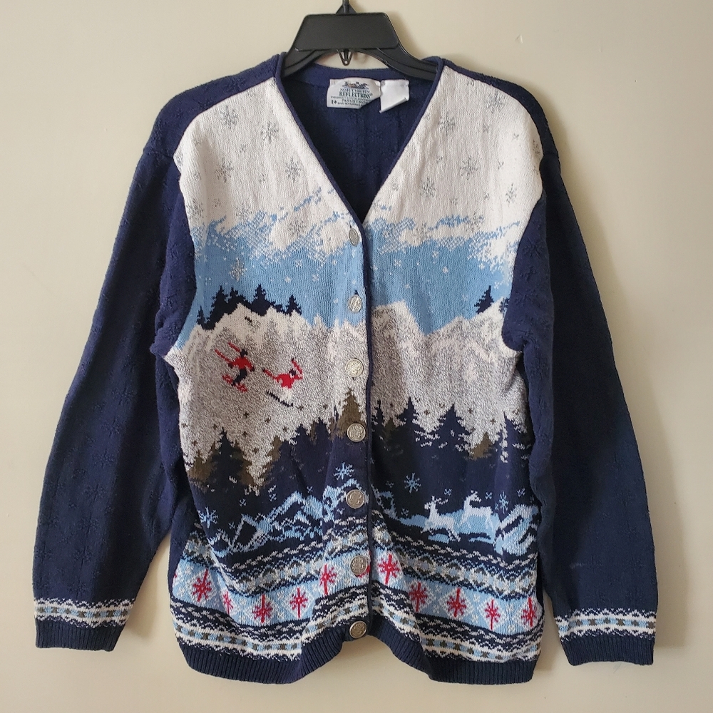 Vintage Northern Reflections  Knit Cotton Ski Pattern Deer  Intarsia Small-Med
